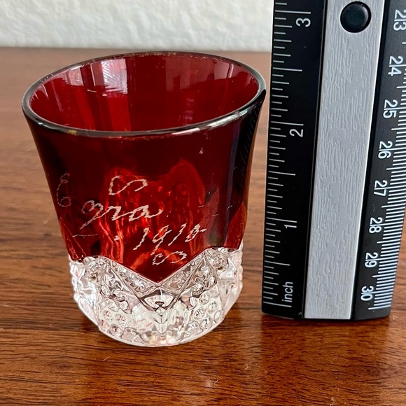 Antique Ruby Red Flash Glass Souvenir Set Of 3 Creamer & Shot Glass Early 1900s - Picture 15 of 16